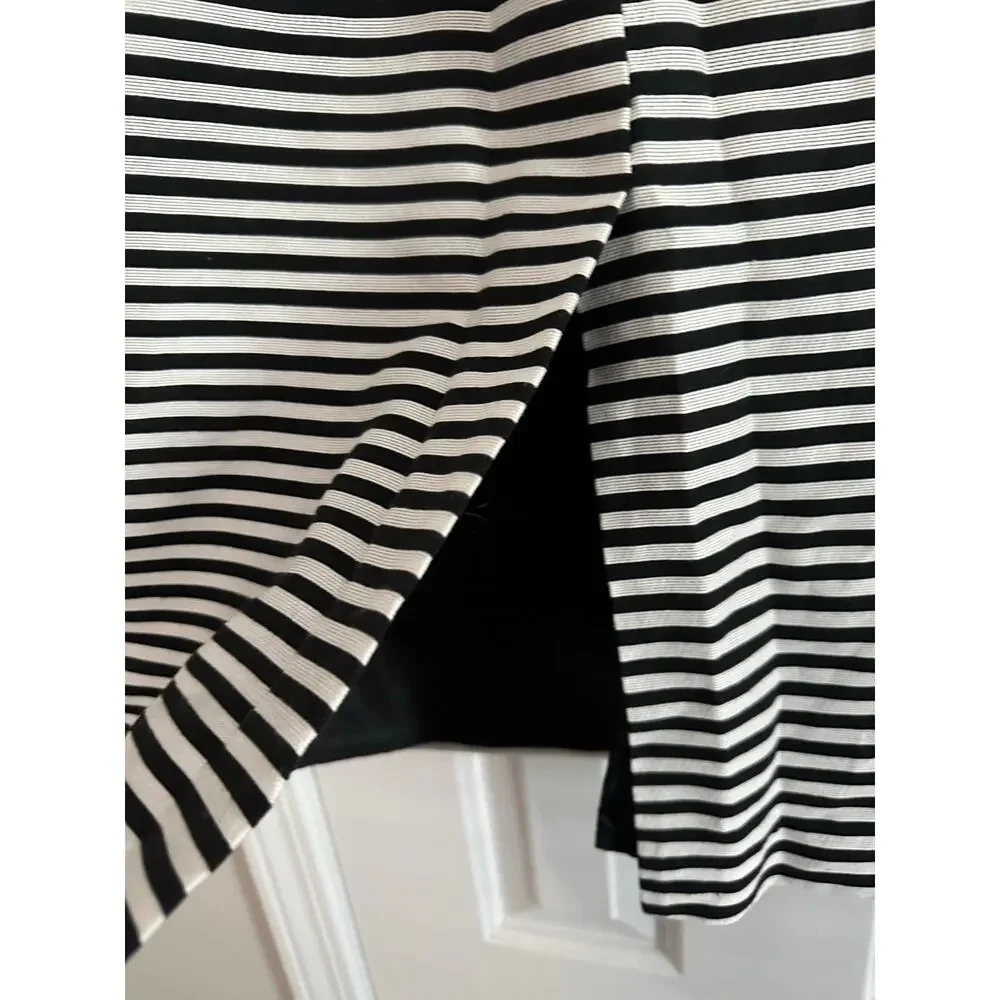 DONNA VINCI Black White Striped Church Suit Skirt Jacket Set Rhinestone Trim 14 - Picture 7 of 10